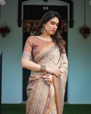 Cotton cotton blend handloom saree with floral motif and tassel border 4