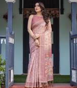 Premium floral print handloom cotton saree with pallu tassels     5.5m