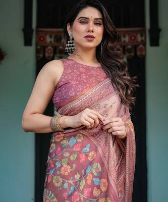 Premium floral print handloom cotton saree with pallu tassels     5.5m 4