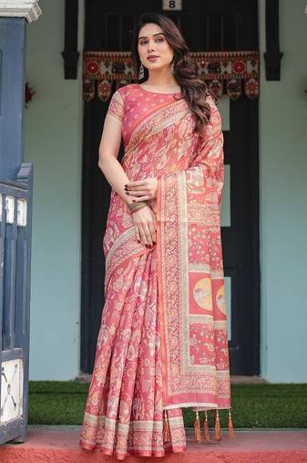 Everyday elegance handloom cotton floral saree with blouse piece – 5.5m