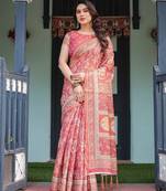 Everyday elegance handloom cotton floral saree with blouse piece     5.5m