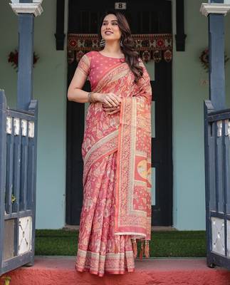 Everyday elegance handloom cotton floral saree with blouse piece     5.5m 2