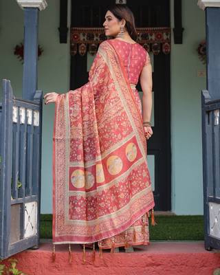 Everyday elegance handloom cotton floral saree with blouse piece     5.5m 3