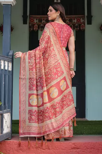 Everyday elegance handloom cotton floral saree with blouse piece     5.5m