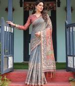 Soft handloom cotton saree with multicolor floral print and tassel edges