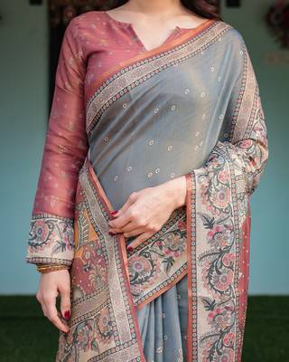 Soft handloom cotton saree with multicolor floral print and tassel edges 4