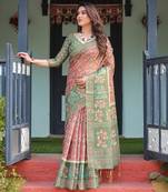 Stylish cotton handloom saree with floral digital print and tassels     5.5m + 0.8m