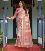 Floral printed cotton saree in handloom weave with blouse piece     5.5m