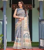 Soft handloom cotton floral saree with tassels     includes 0.8m blouse