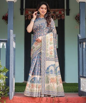 Soft handloom cotton floral saree with tassels     includes 0.8m blouse 2