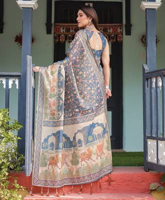 Soft handloom cotton floral saree with tassels     includes 0.8m blouse 3
