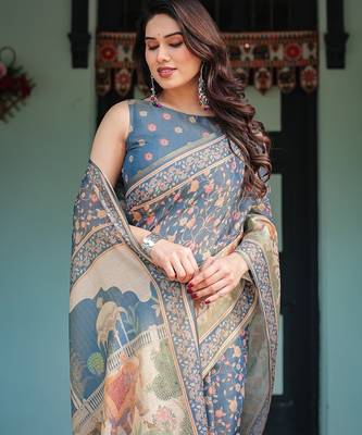 Soft handloom cotton floral saree with tassels     includes 0.8m blouse 5