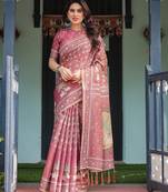 Graceful handloom cotton saree with artistic floral print & tassels