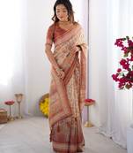 Premium floral print handloom cotton saree with pallu tassels     5.5m