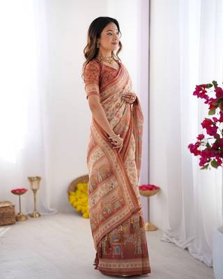Premium floral print handloom cotton saree with pallu tassels     5.5m 2