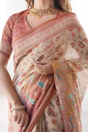 Premium floral print handloom cotton saree with pallu tassels     5.5m