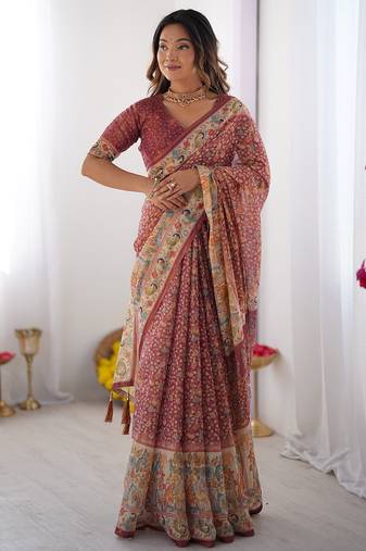 Everyday elegance handloom cotton floral saree with blouse piece     5.5m