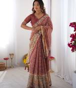 Everyday elegance handloom cotton floral saree with blouse piece     5.5m