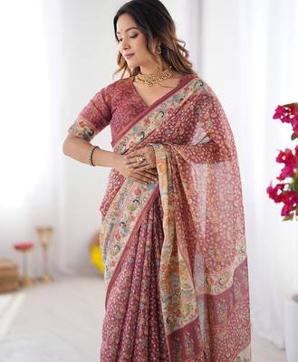 Everyday elegance handloom cotton floral saree with blouse piece     5.5m 2
