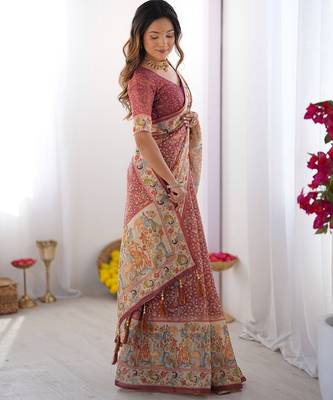 Everyday elegance handloom cotton floral saree with blouse piece     5.5m 3