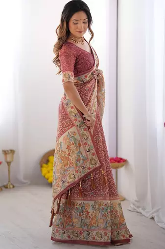 Everyday elegance handloom cotton floral saree with blouse piece     5.5m