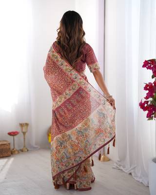 Everyday elegance handloom cotton floral saree with blouse piece     5.5m 5