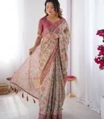 Stylish cotton handloom saree with floral digital print and tassels     5.5m + 0.8m