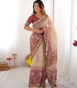 Pure cotton handloom saree with floral print and designer tassels