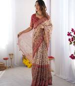 Soft handloom cotton floral saree with tassels     includes 0.8m blouse