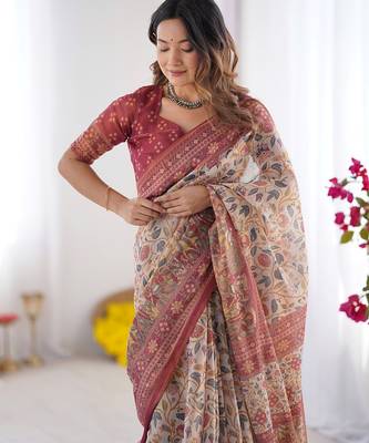 Soft handloom cotton floral saree with tassels     includes 0.8m blouse 2
