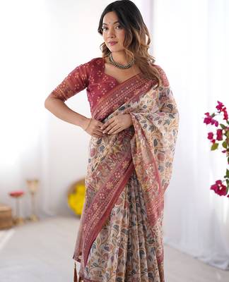 Soft handloom cotton floral saree with tassels     includes 0.8m blouse 4