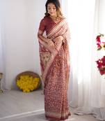 Premium floral print handloom cotton saree with pallu tassels     5.5m