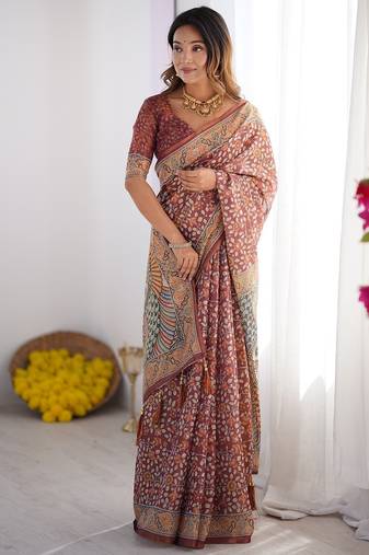 Everyday elegance handloom cotton floral saree with blouse piece – 5.5m