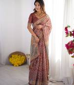 Everyday elegance handloom cotton floral saree with blouse piece     5.5m