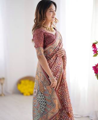 Everyday elegance handloom cotton floral saree with blouse piece     5.5m 2