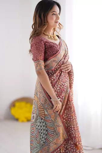 Everyday elegance handloom cotton floral saree with blouse piece     5.5m