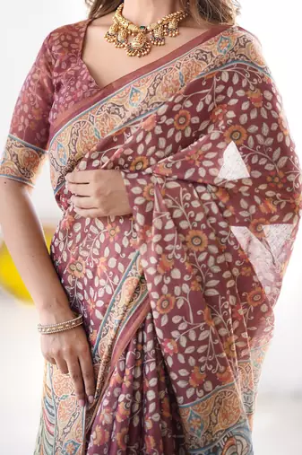 Everyday elegance handloom cotton floral saree with blouse piece     5.5m