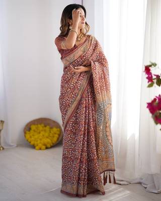 Everyday elegance handloom cotton floral saree with blouse piece     5.5m 5
