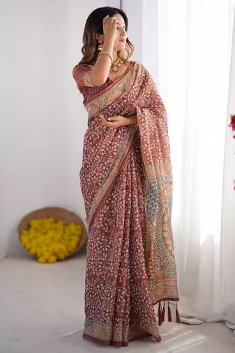 Everyday elegance handloom cotton floral saree with blouse piece     5.5m