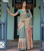Pure cotton handloom saree with floral print and designer tassels
