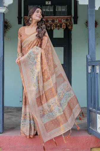 Floral printed cotton saree in handloom weave with blouse piece – 5.5m
