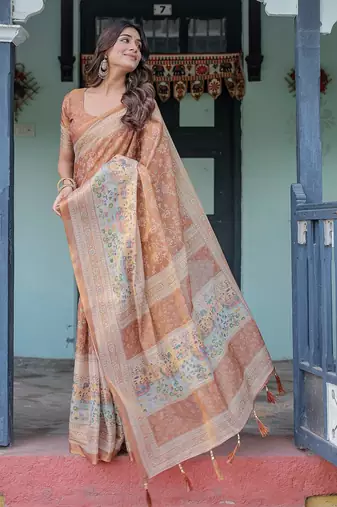 Floral printed cotton saree in handloom weave with blouse piece – 5.5m