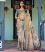 Soft handloom cotton floral saree with tassels     includes 0.8m blouse
