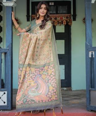 Soft handloom cotton floral saree with tassels     includes 0.8m blouse 5