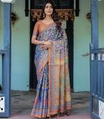 Graceful handloom cotton saree with artistic floral print & tassels