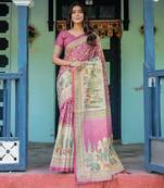 Designer floral print handloom cotton saree with tassel pallu & blouse