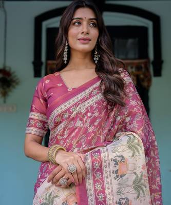 Cotton handloom saree with digital floral print and tassels     festive wear 2
