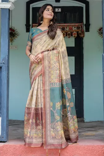Soft handloom cotton floral saree with tassels     includes 0.8m blouse