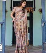 Printed floral handloom cotton saree with stylish tassel finish     ready to wear