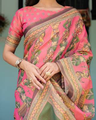 Cotton handloom saree with digital floral print and tassels     festive wear 5